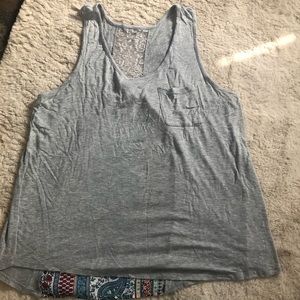 No Boundaries Gray Tank with Boho Printed Back